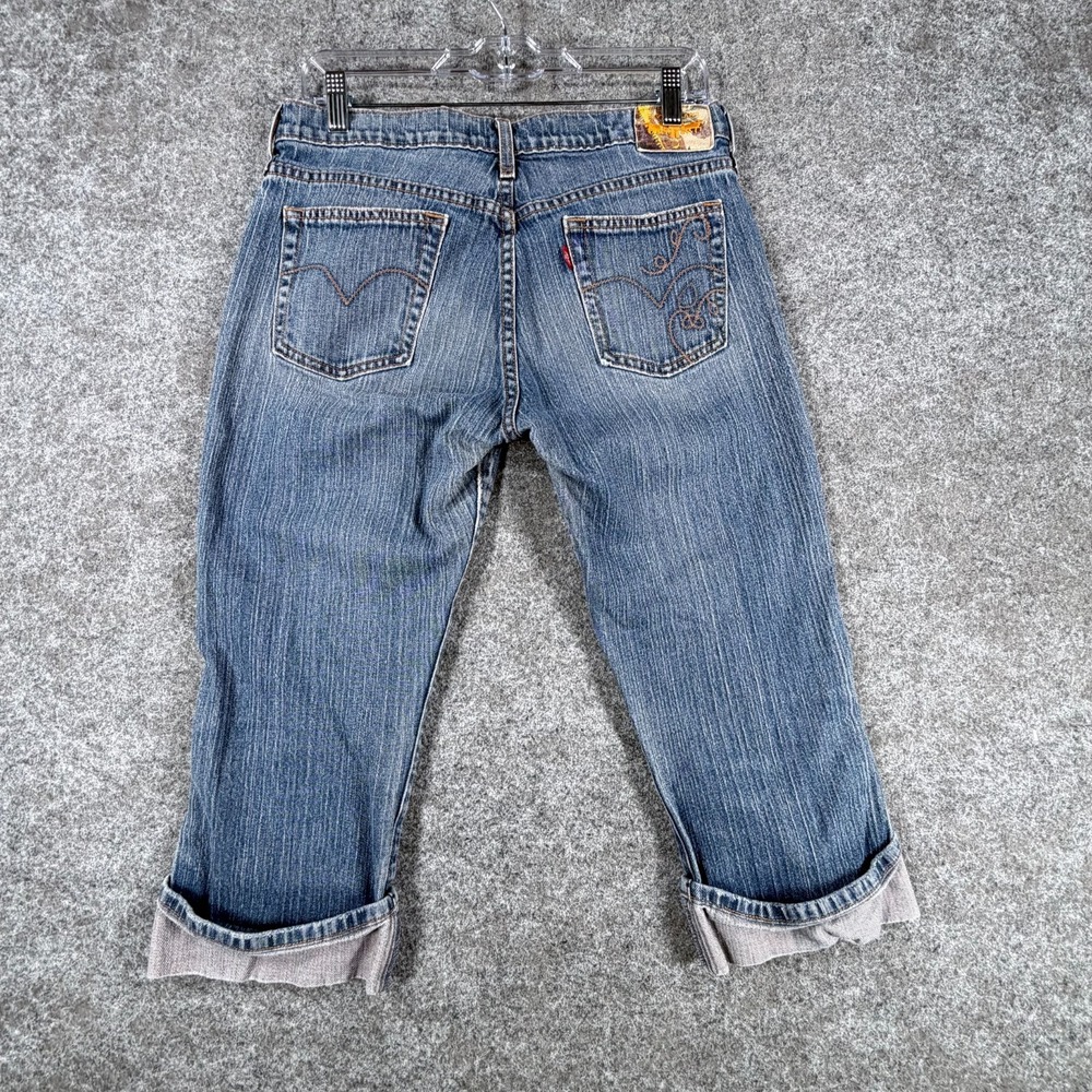 Levis 515 Capri Jeans Women 8 Blue Denim Cotton Mid Rise Straight Leg Cuffed Hem - Picture 2 of 16